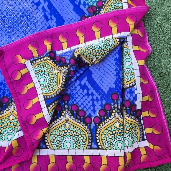 Bell Pepper One Size Maxi Vibrant Multicolor Kaftan Dress Shiny Tiny Gold Studs - Picture 13 of 16